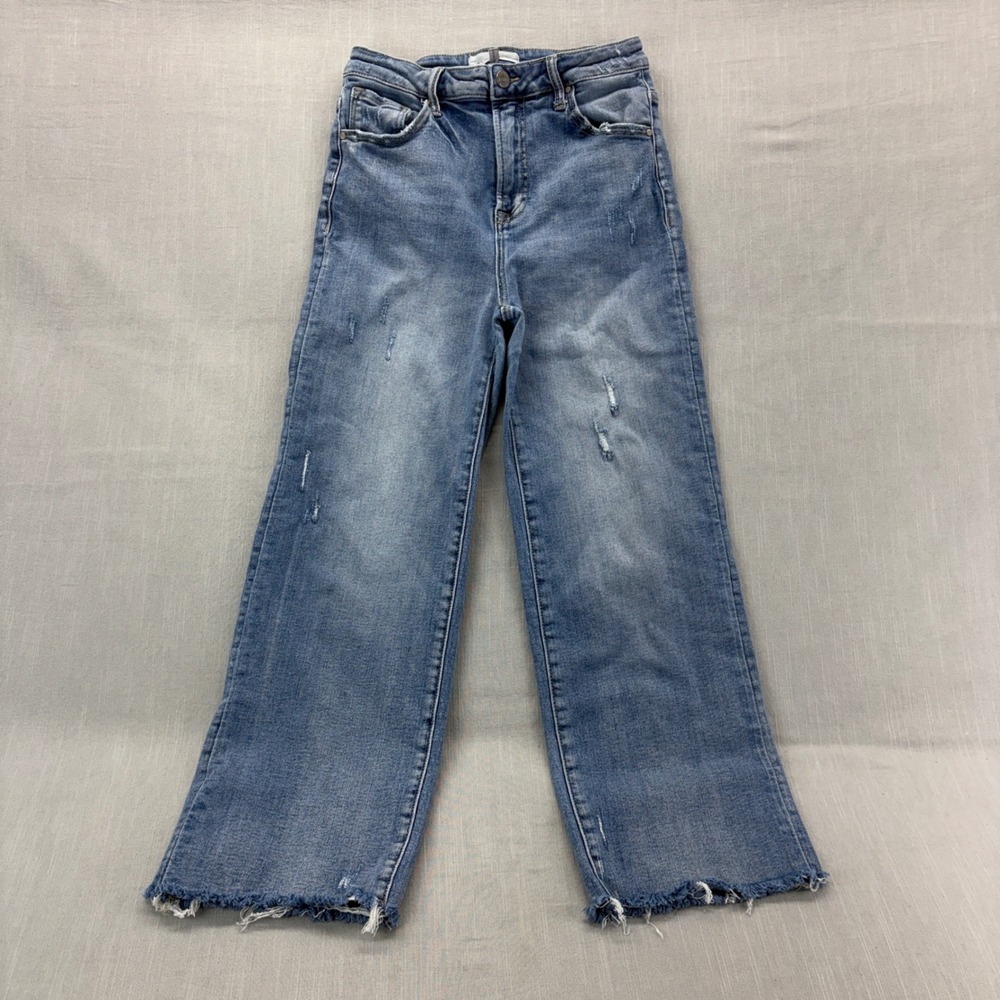 Risen Jeans Women 9/29 Distressed High Rise Straight Leg Blue Raw Hem RDP5116